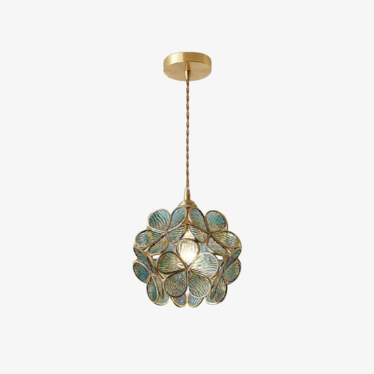 Floral Glass Hanging Lamp with Brass Hardware - Vintage Modern Art
