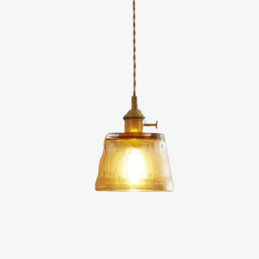 Hammered Glass Pendant Light with Brass Hardware - Nordic Modern Style