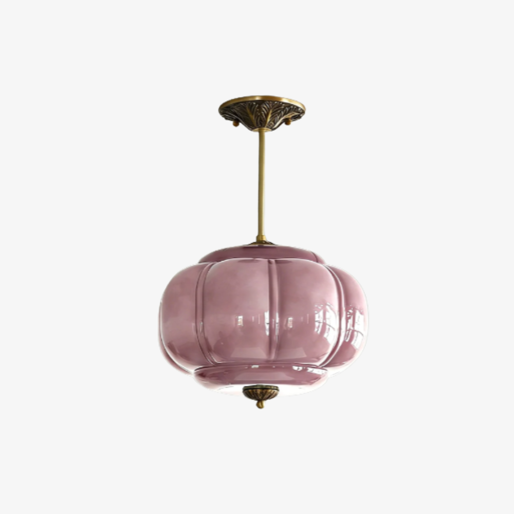 Gerippte Kürbis-Hängelampe mit kunstvollem Metallbesatz – Mid-Century-Design