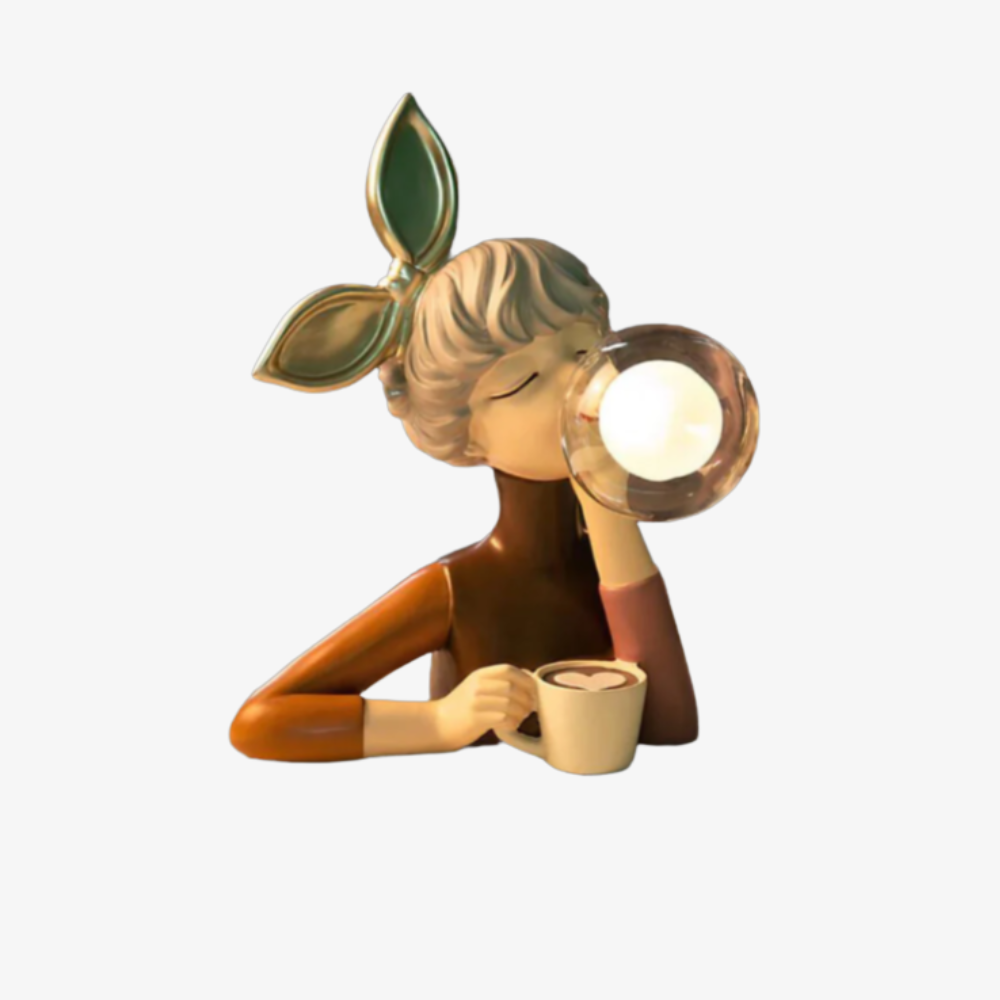 Lampe figurine de fille avec orbe en verre bulle - Décor pop art fantaisiste
