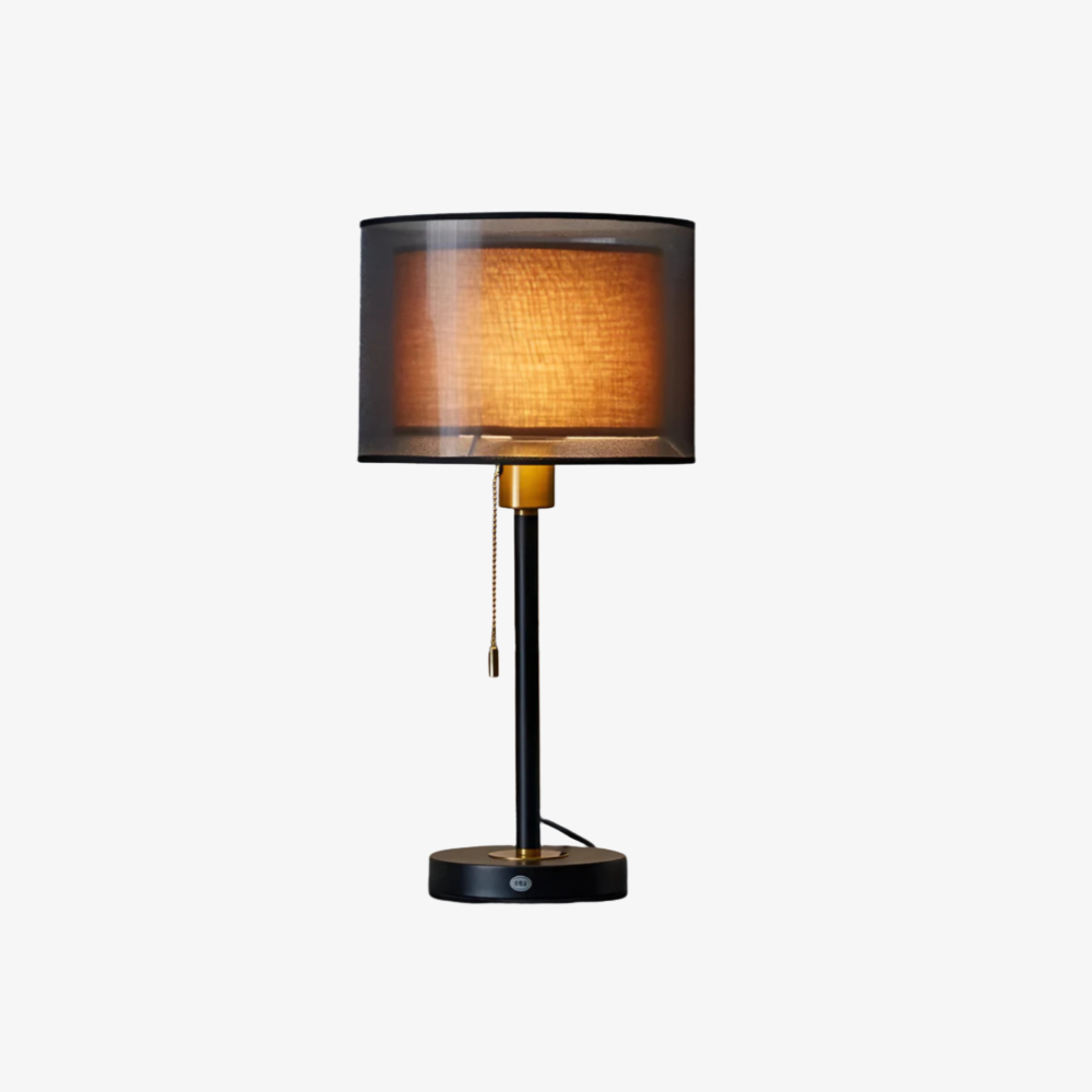 Double Cloth Shade Table Lamp Metal Base - Modern Bedroom Light