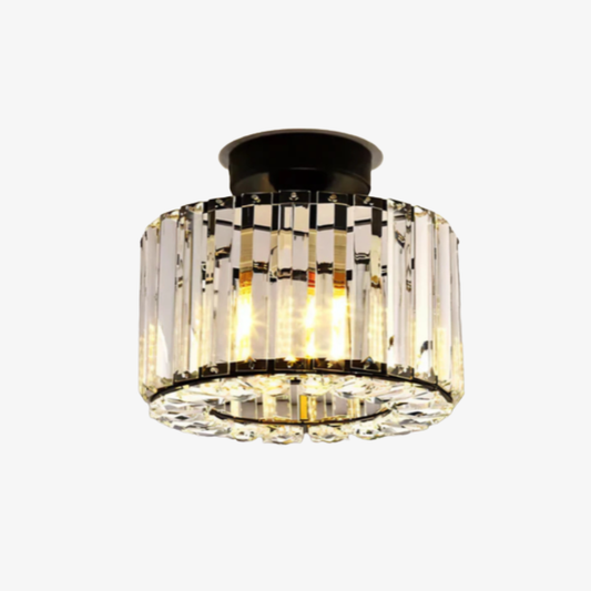 Cylindrical Crystal Flush Mount Light with Glass Prisms - Modern Art Deco
