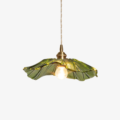 Ribbed Glass Flower Petal Pendant Light with Copper Hardware – Vintage Mid Century Style