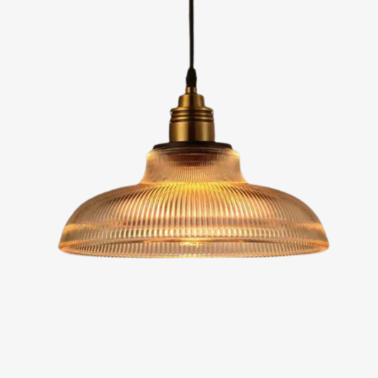Ribbed Glass Pendant Light with Brass Hardware - Modern Farmhouse Style