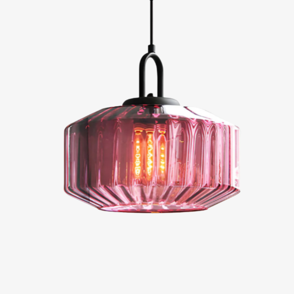 Pendant Light with Ribbed Glass Shade - Retro Mid Century Modern