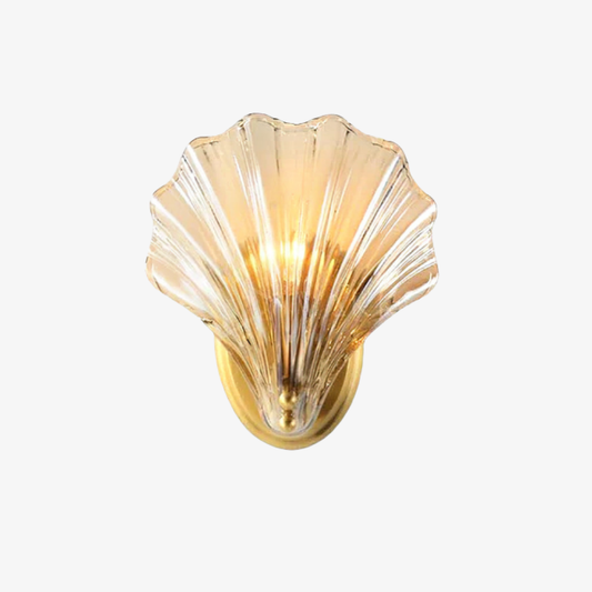 Shell Glass Wall Sconce with Scalloped Ribbed Shade - Coastal Art Deco
