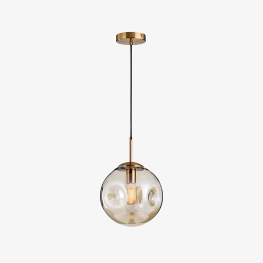 Indented Glass Globe Pendant Light - Smoky or Amber Tinted Orb