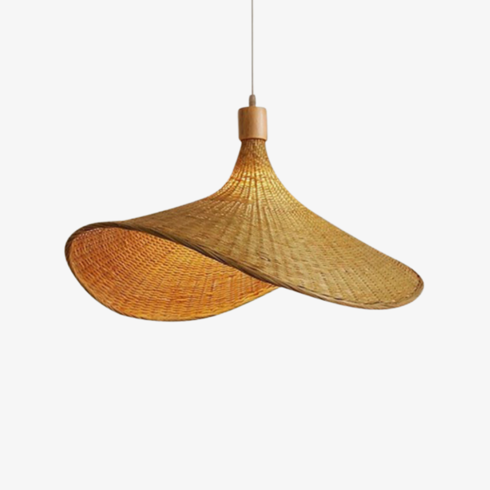 Woven Bamboo Sun Hat Pendant Light - Coastal Boho Decor