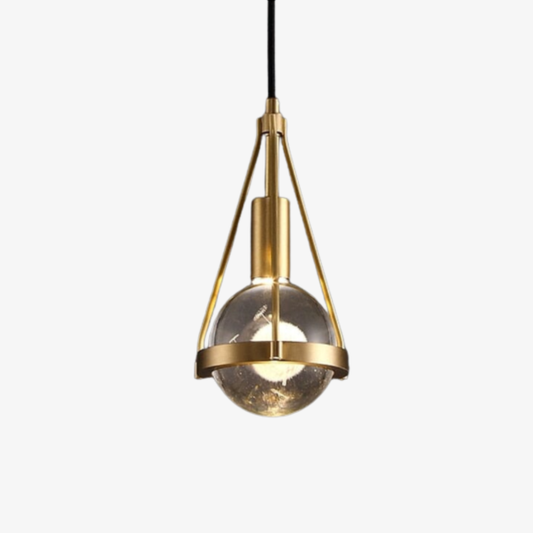 Dandelion Glass Globe Pendant Light with Triangular Brass Frame