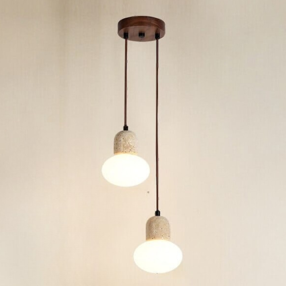 Suspension style travertin Wabi-Sabi avec bois massif - Décor moderne et naturel