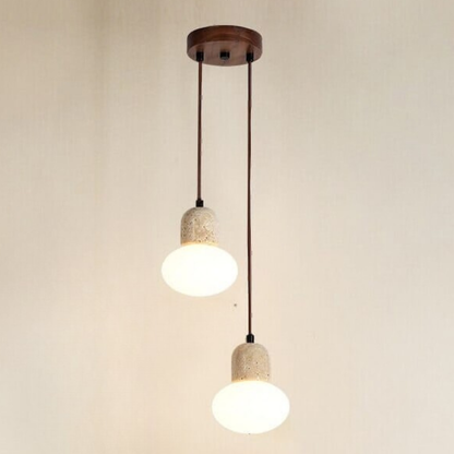 Wabi-Sabi Travertine Style Pendant Light with Solid Wood - Modern Earthy Decor