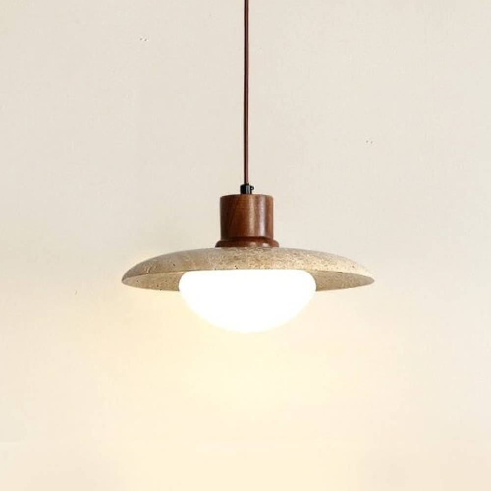 Suspension style travertin Wabi-Sabi avec bois massif - Décor moderne et naturel