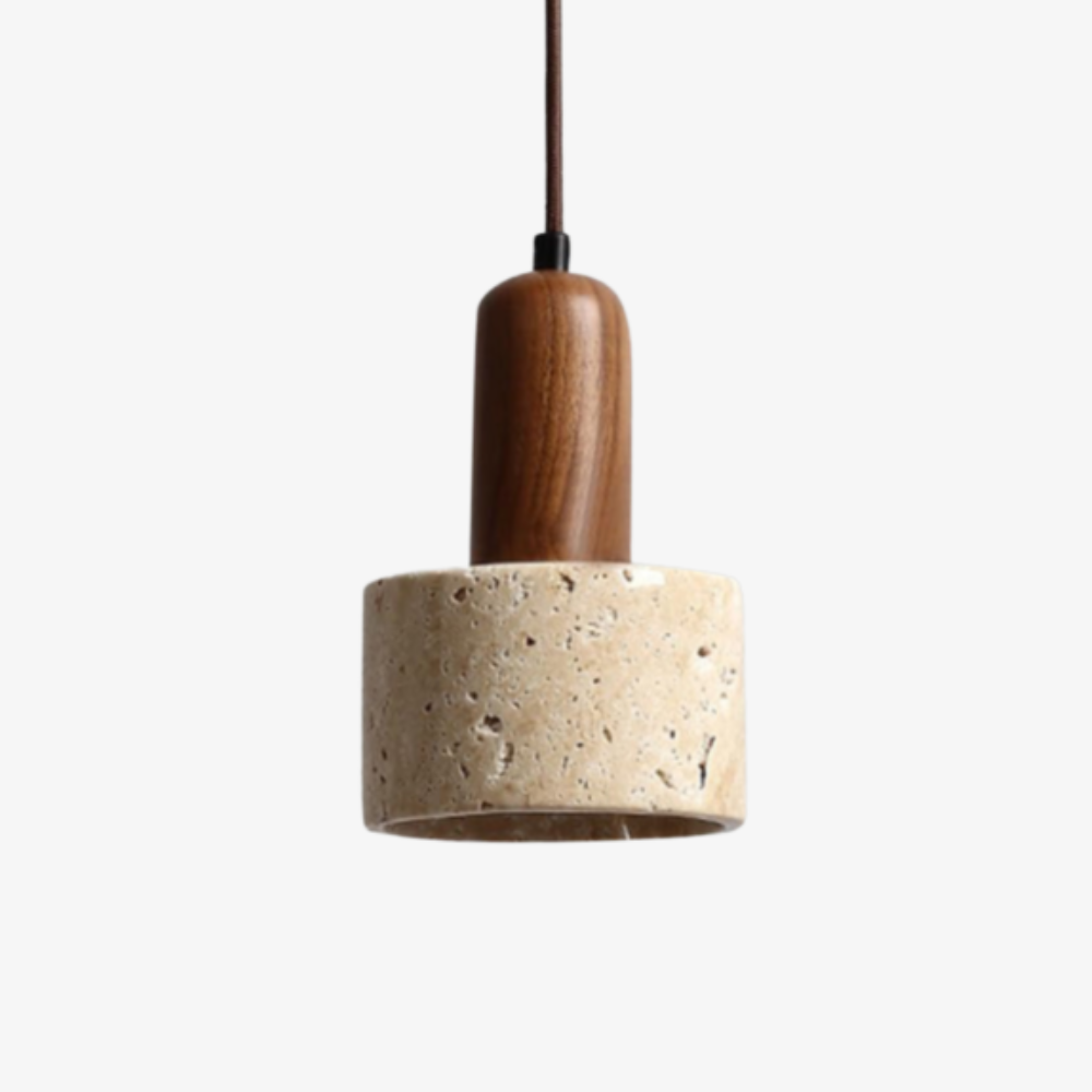 Suspension style travertin Wabi-Sabi avec bois massif - Décor moderne et naturel