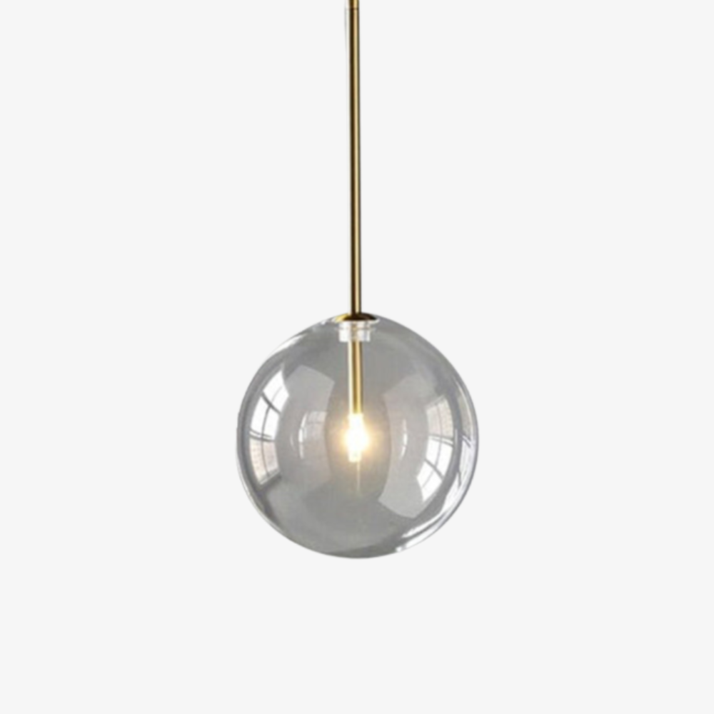 Klarer Glas-Kugelpendelleuchte mit Goldstab – Modern Skandinavisch