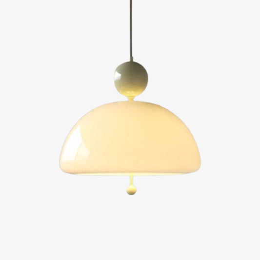 Glass Pendant Light with Domed Shade and Orb Accent - Mid Century Style
