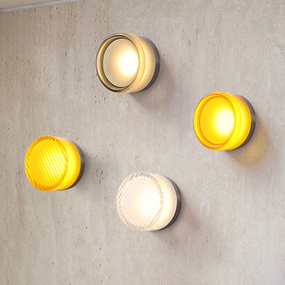 Round LED Wall Lamp with Textured Disk Shade - Modern Minimalist Sconce Light