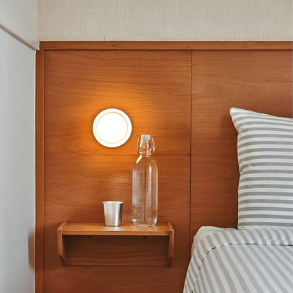 Round LED Wall Lamp with Textured Disk Shade - Modern Minimalist Sconce Light