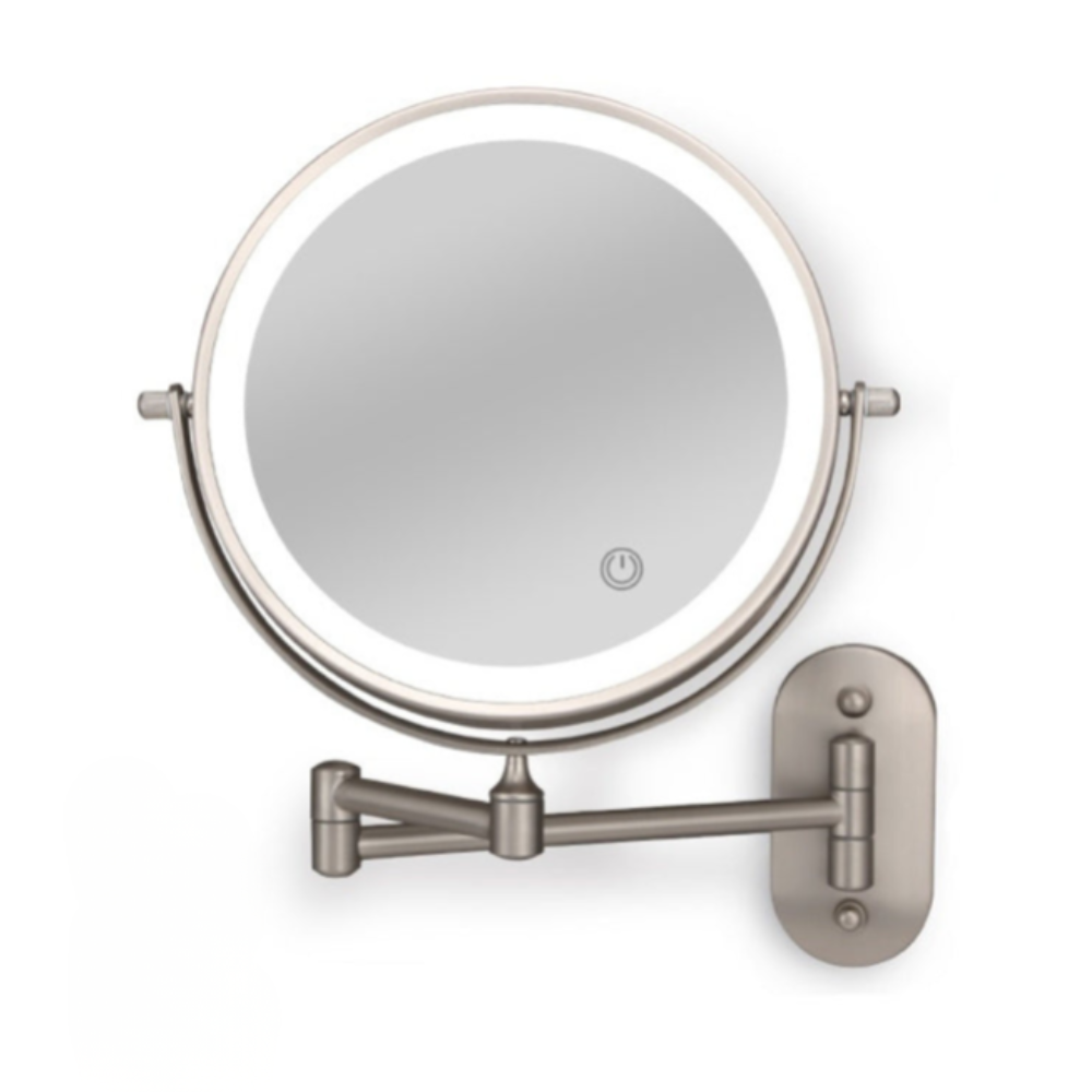 Wall-Mounted LED Makeup Mirror with Accordion Arm - 360° Swivel Grooming