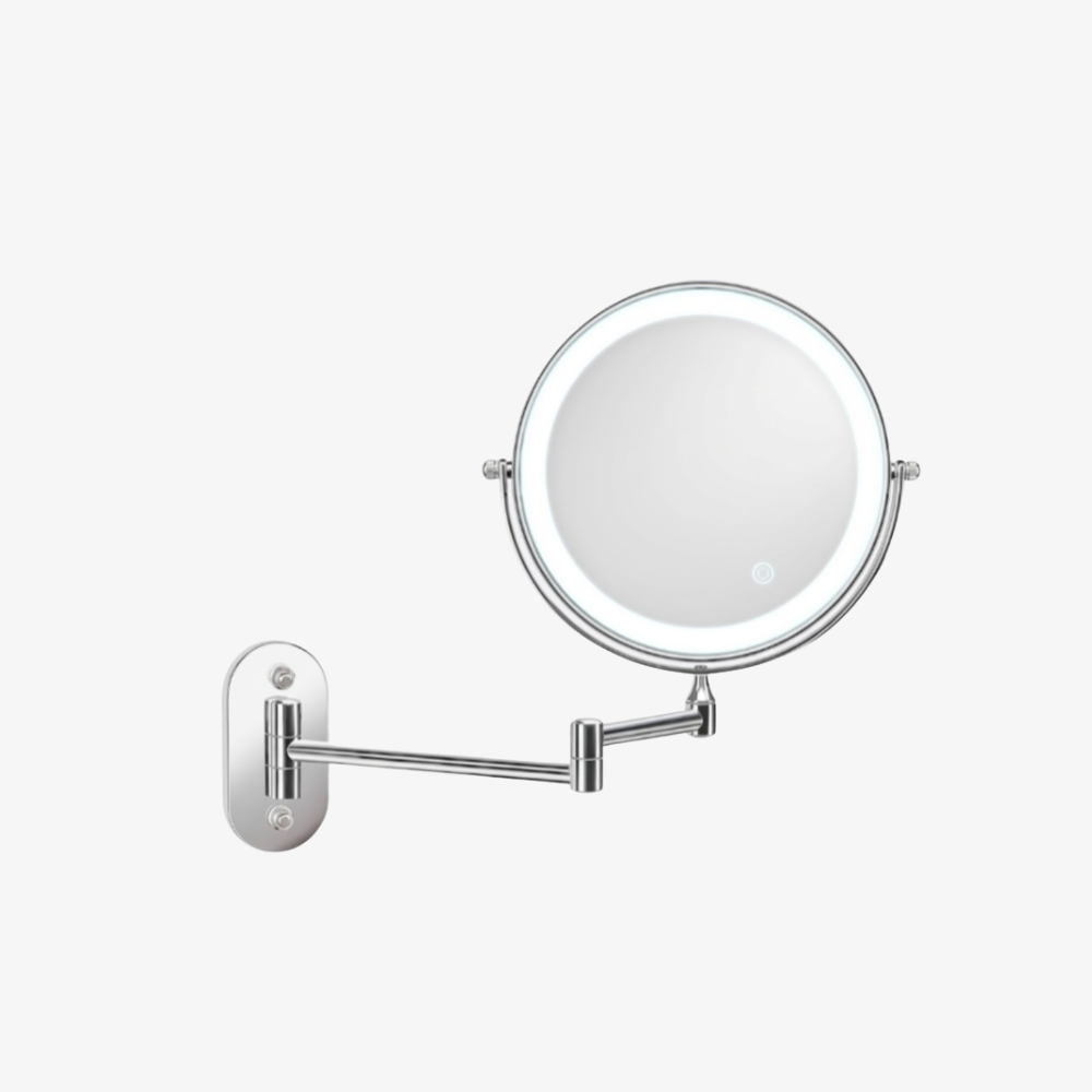 Wall-Mounted LED Makeup Mirror with Accordion Arm - 360° Swivel Grooming