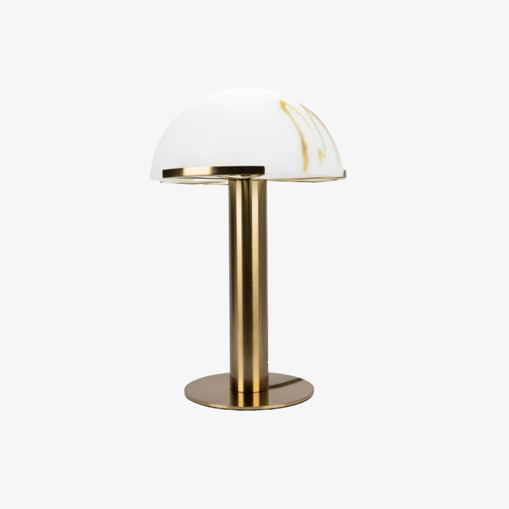 Glas- und Alabaster-Kuppeltischlampe mit Metallfuß – Mid-Century-Modern