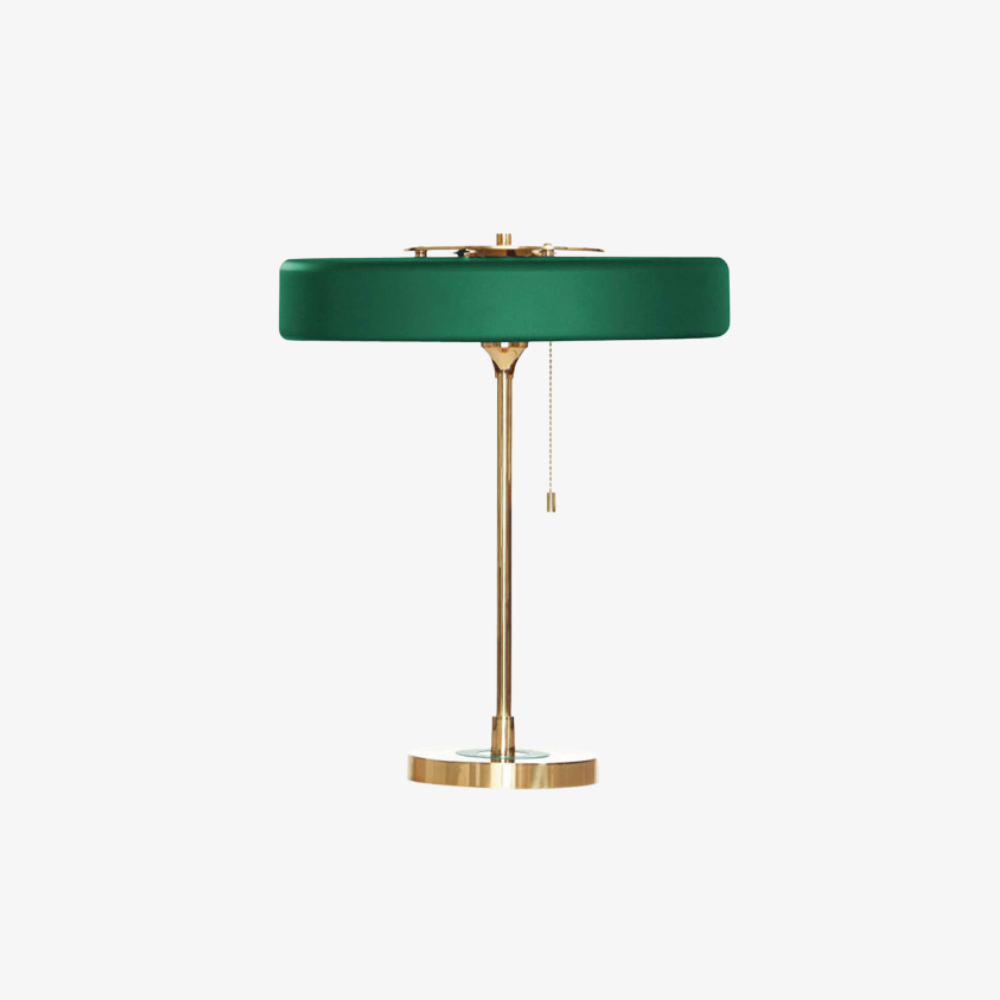 Tischlampe aus gesponnenem Metall mit Zugkette und Acryl-Diffusor – Industrial