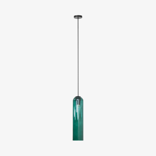 Suspension en verre cylindrique avec tige métallique - Art déco moderne