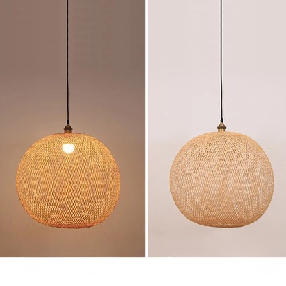 Hand-Woven Bamboo Sphere Pendant - Modern Lattice Hanging Lamp
