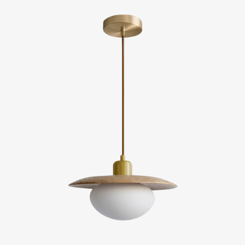 Moderne Pendelleuchte aus Kieselglas und Holz – Japandi Disk Pendelleuchten