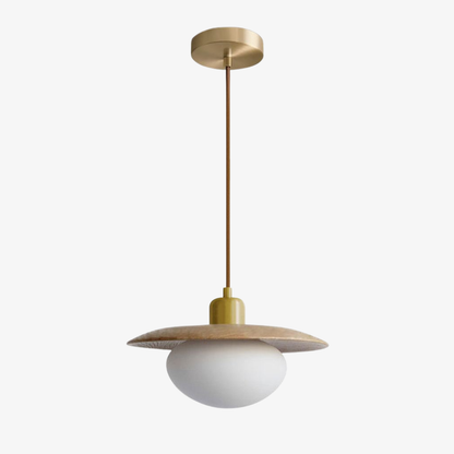 Modern Pebble Glass & Timber Pendant Light - Japandi Disk Pendant Lights